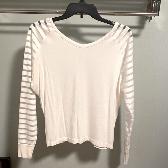 CCK Style Ecru Sheer Stripe Sleeve V Neck Shirt - Picture 1 of 2